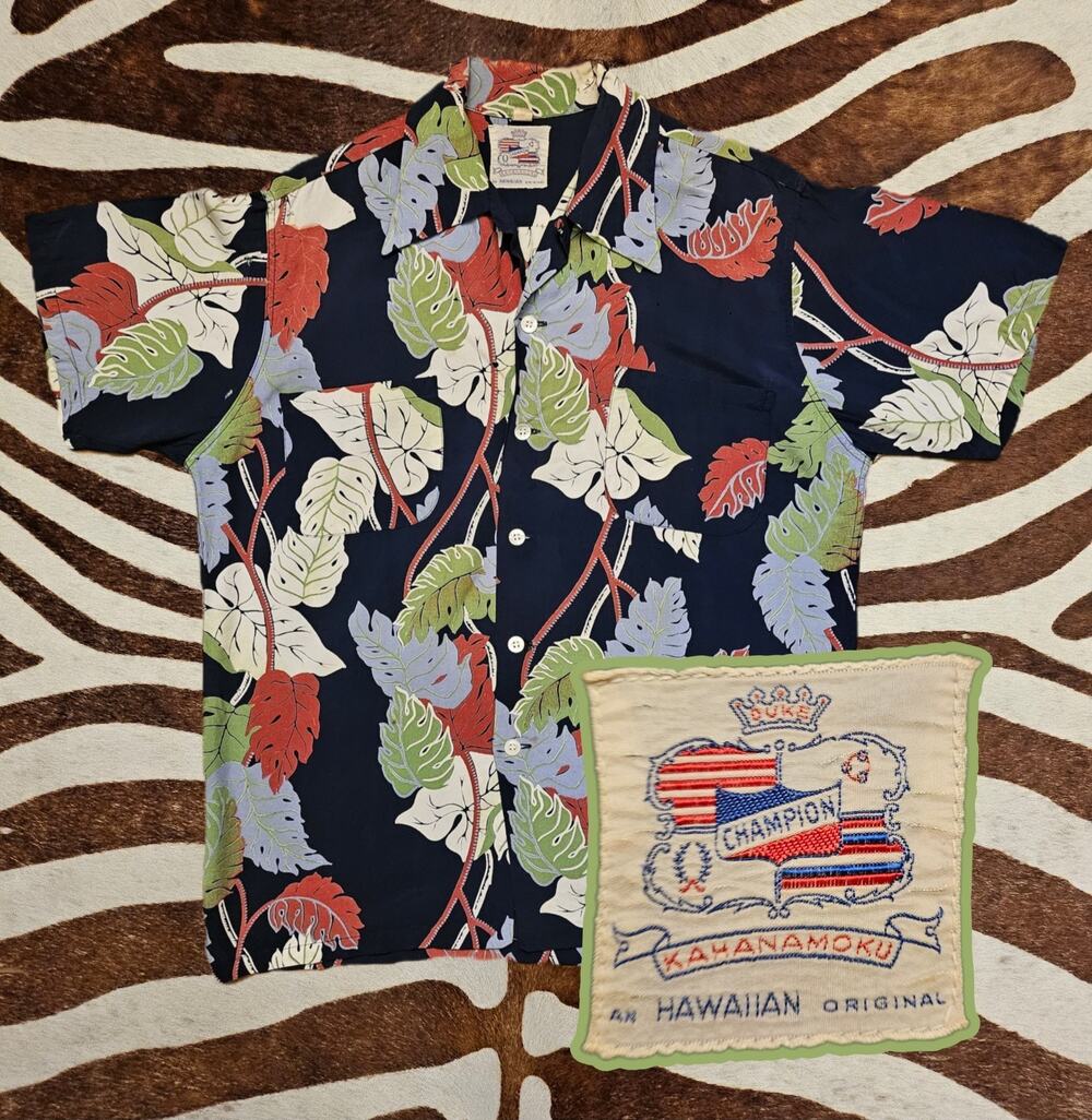 Vintage Duke Champion Kahanamoku Hawaiian Button Front Shirt Colorful Sz M FLAWS